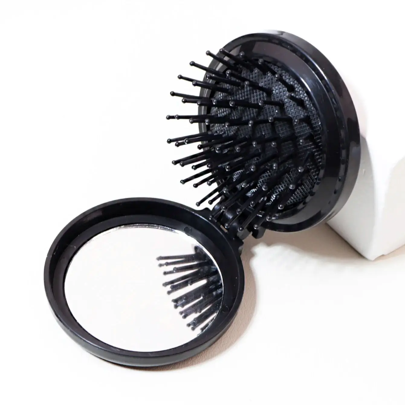 

1pc Mini folding head massager mirror anti-static styling accessories portable travel hair brush comb Special for real hair wigs