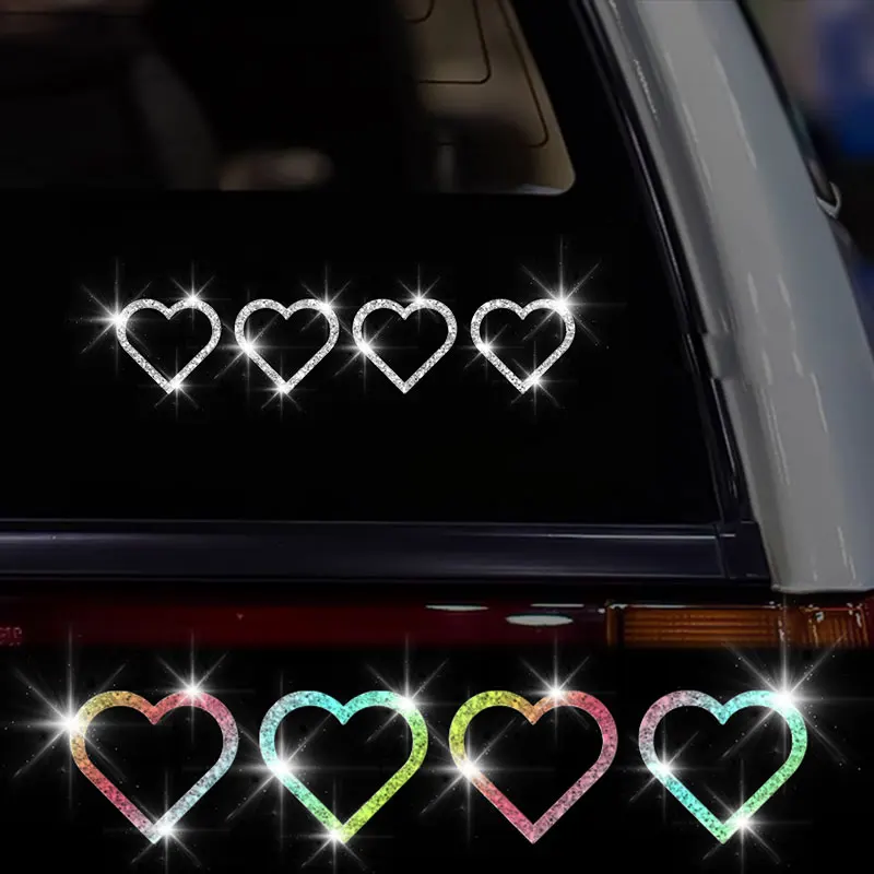 

4PCS Love Hearts Glitter Decorative Car Stickers Waterproof DlY Auto Window Rearview Mirror Motorcycle Decoration Vinyl Decals