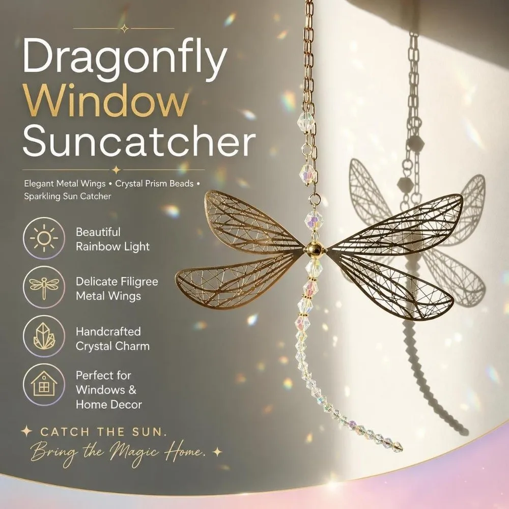 Hanging Design Dragonfly Crystal Suncatcher Dragonfly Shape Reflective Crystal Hanging Crystal Suncatcher Prism Effect