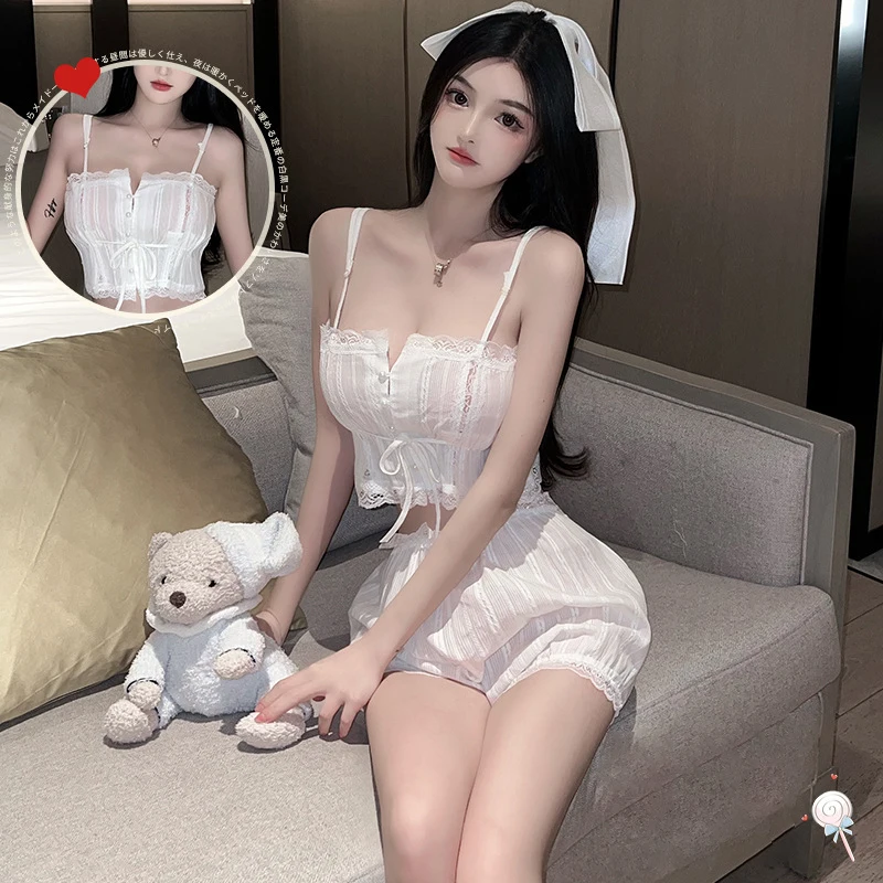 Womens Student Lingerie Sexy Hot Parties Maid Dress Cute White and See-Through White Lace Dress Cosplay Hot Sexy Naughty Costume