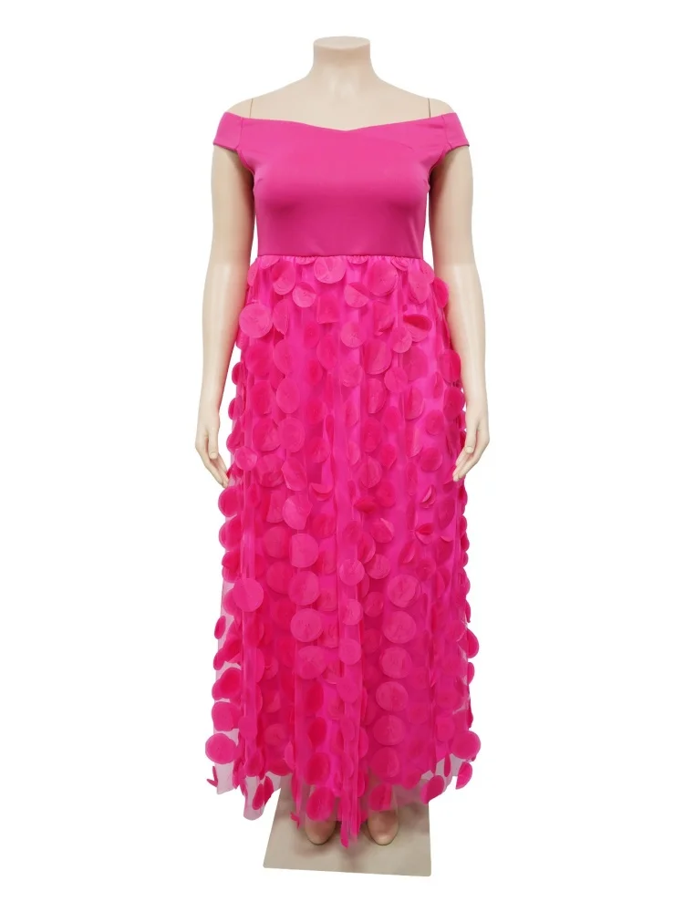 فساتين Wmstar مقاس كبير للنساء للبيع بالجملة فستان شبكي مرقع بدون أكتاف عالي الخصر لحفلات أعياد الميلاد المسائية جديد في الصيف #4