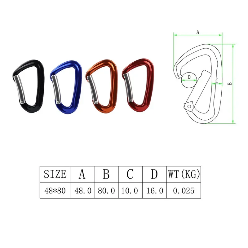 Aviation Aluminum 7075 D Shackle Carabiner Hook Carabiner Snap Hook For Keychain Hammock Camping