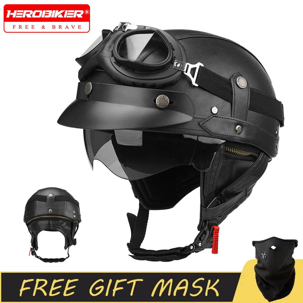 

Motorcycle Helmet Street Retro Baseball Cap Moto Helmet With Blue Lenses Half Helmet Men Women Motorbike ECE DOT Approved