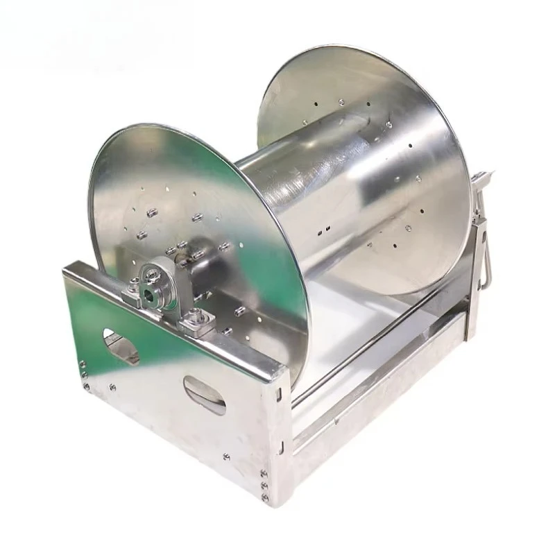

Hydraulic heavy duty cable reel drum 1/4 3/8 fuel water air food stainless steel hose reels 200ft with gear motor and pipe guide