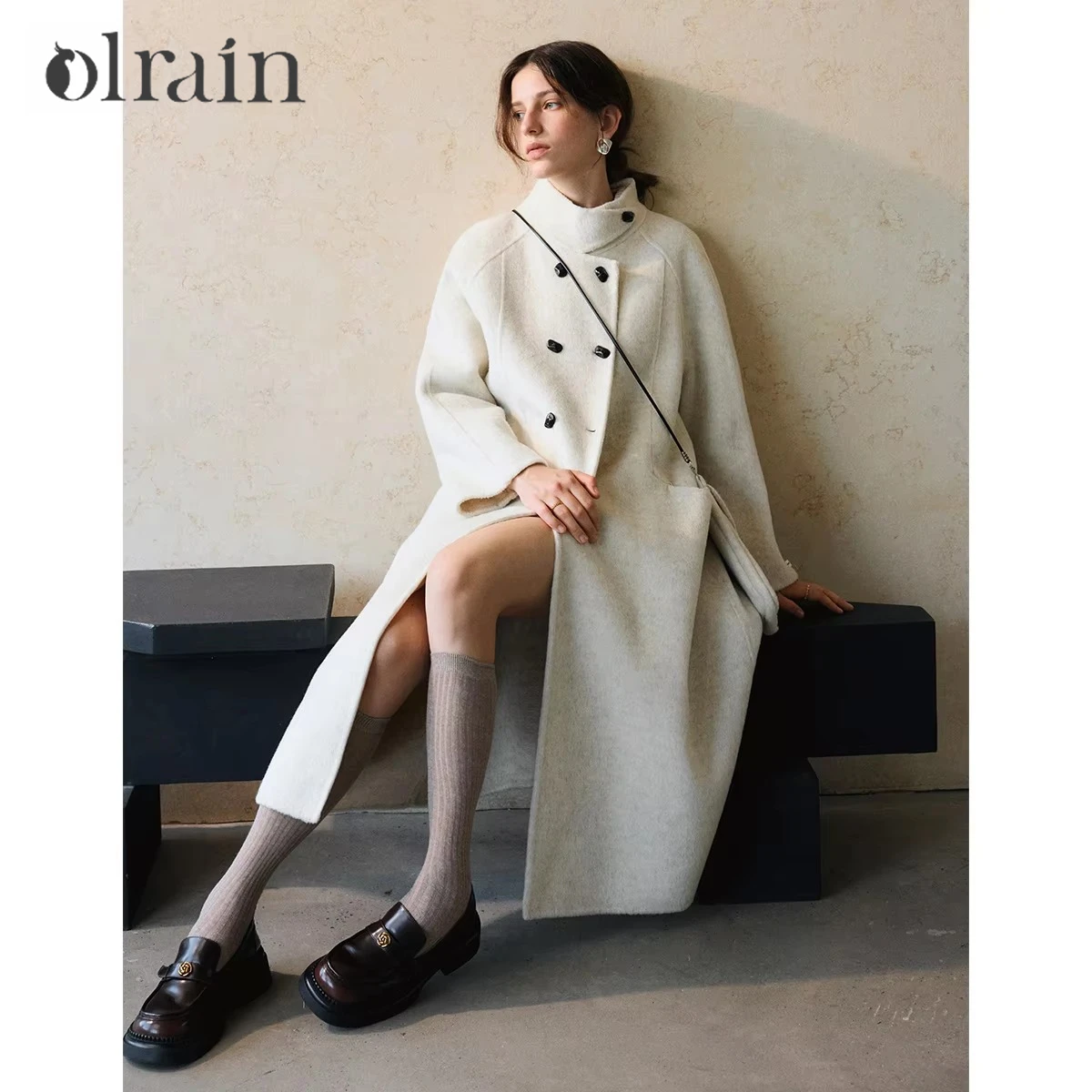 OLrain Women's Winter Coat 2026 Oatmeal Reversible Collar Thickened Warm Wool Jacket Thick Loose Commute Outerwear WGO57DS002128