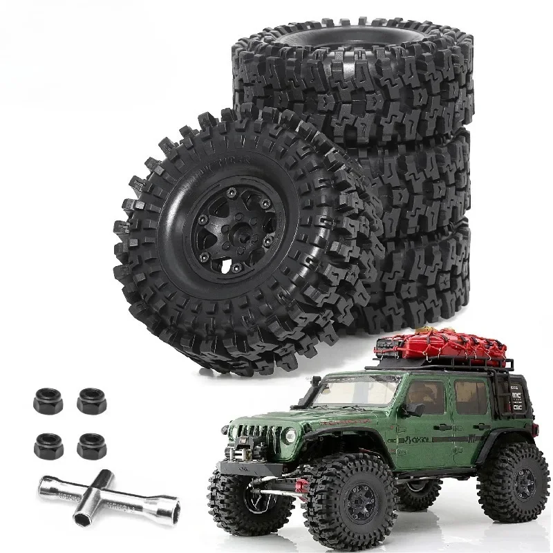 4PCS 1.9Inch RC Crawler Wheels & Tires, White Plastic Hub + Rubber Rock Tyres, for Axial SCX10 TRX4 1:10, Durable Replacement