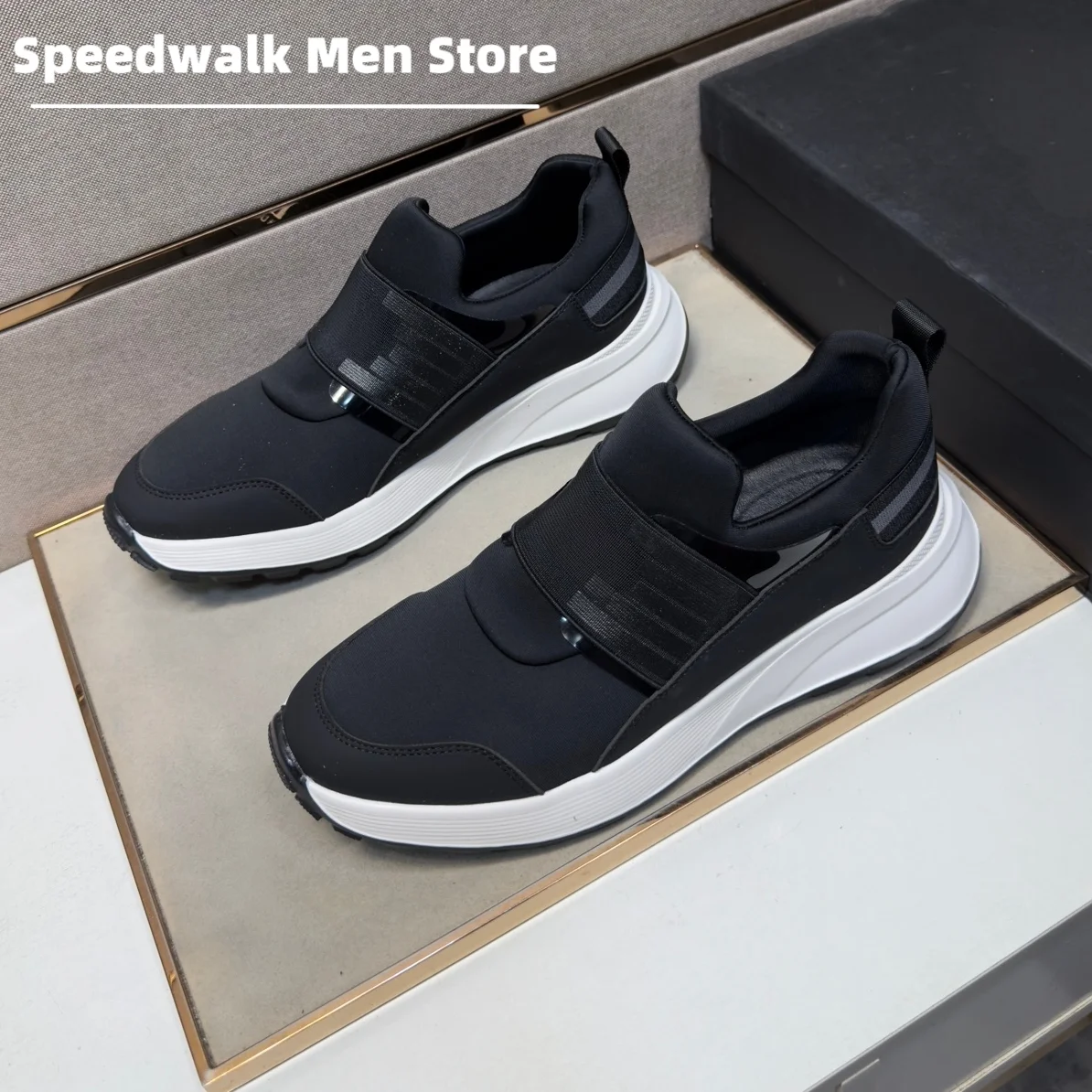 Men Invisible Elevator Soft Lightweight Slip On Trainers Stretch Fabric Strap Cushion Thick Sole Outdoor Travel Casual Sneakers