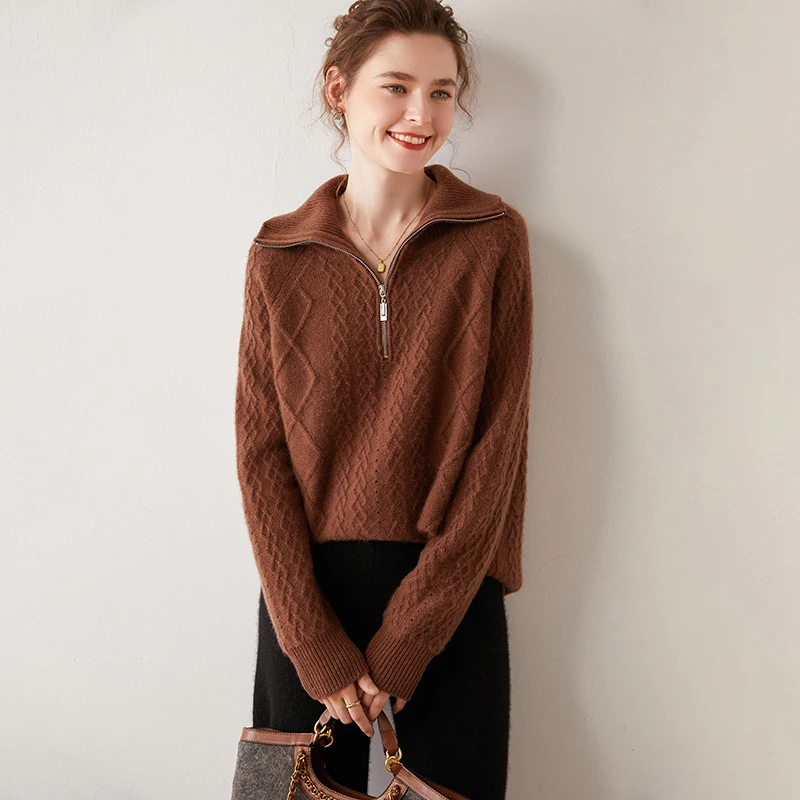 2023 Hot Sale Autumn Winter Women\'s 100% Cashmere Sweater Turndown Collar Pullover Female Loose Large Size Thicken Knit Jumper