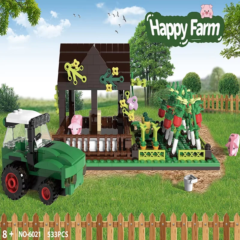 MOC Bauernhof Szene Tiere Haus Pigsty/Cowshed/Hühnerstall Modell Ziegel Pädagogische Bauernhof Windmühle Montage Bausteine Geschenke