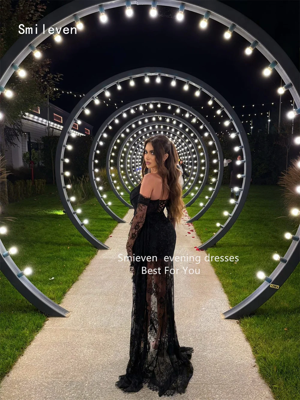 Smileven-vestido de fiesta de sirena negro, Sexy, con escote en forma de corazón, encaje, sin mangas, bordado de encaje, ocasión, personalizado, 2026