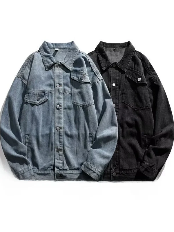 

Мужская джинсовая куртка в американском ретро-стиле, свободная повседневная уличная одежда, модная рабочая куртка на весну-осень, классическая модель с длинными рукавами на пуговицах