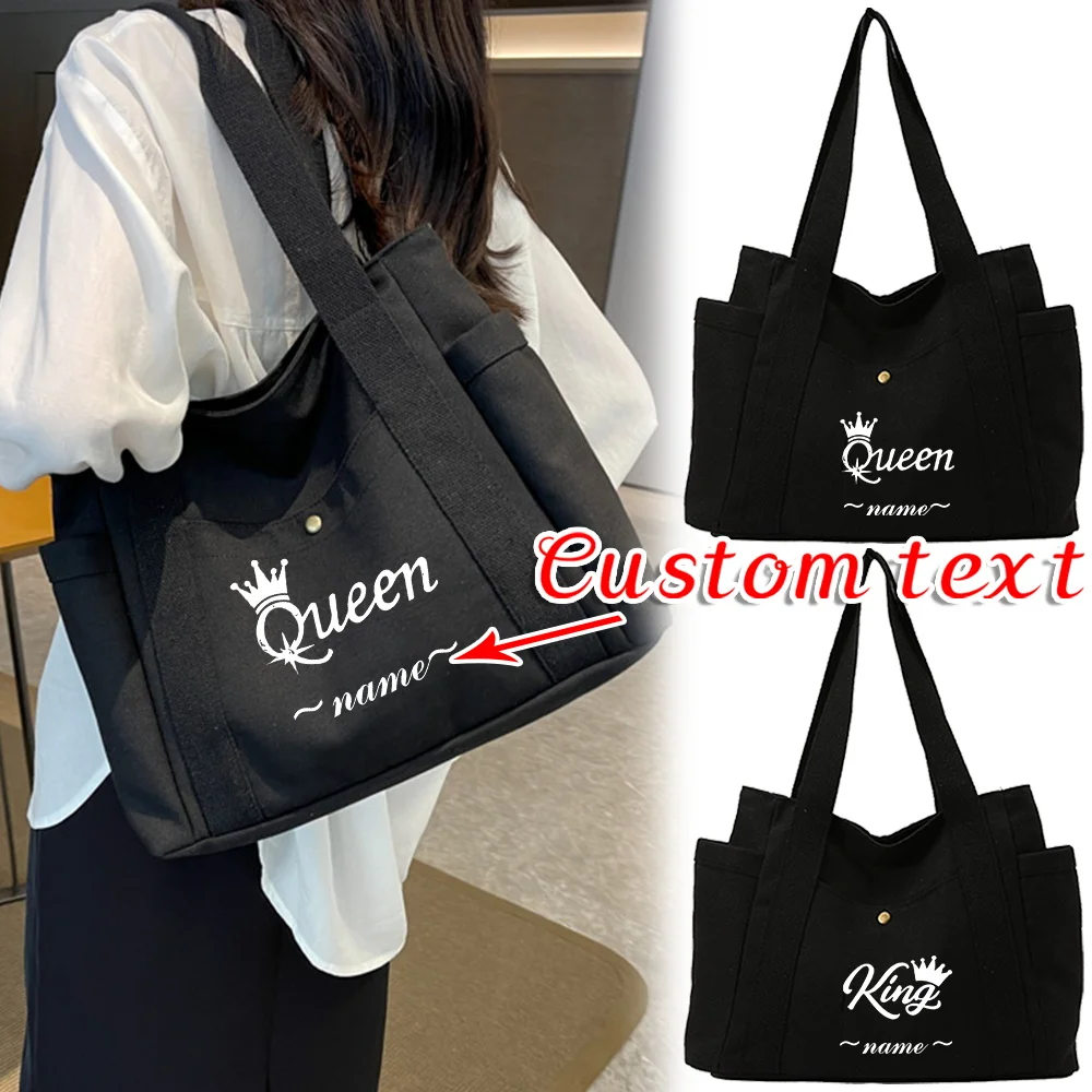 

Personalized Customization Name Women's Canvas Shoulder Bag Fashionable Shopping Bag Outdoor Travel Work Commuting Storage Bag