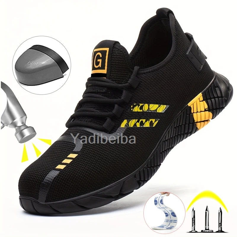 Men Steel Toe Safety Work Boots Breathable Lightweight Indestructible Construction Working Shoes Puncture-Proof Male Sneakers