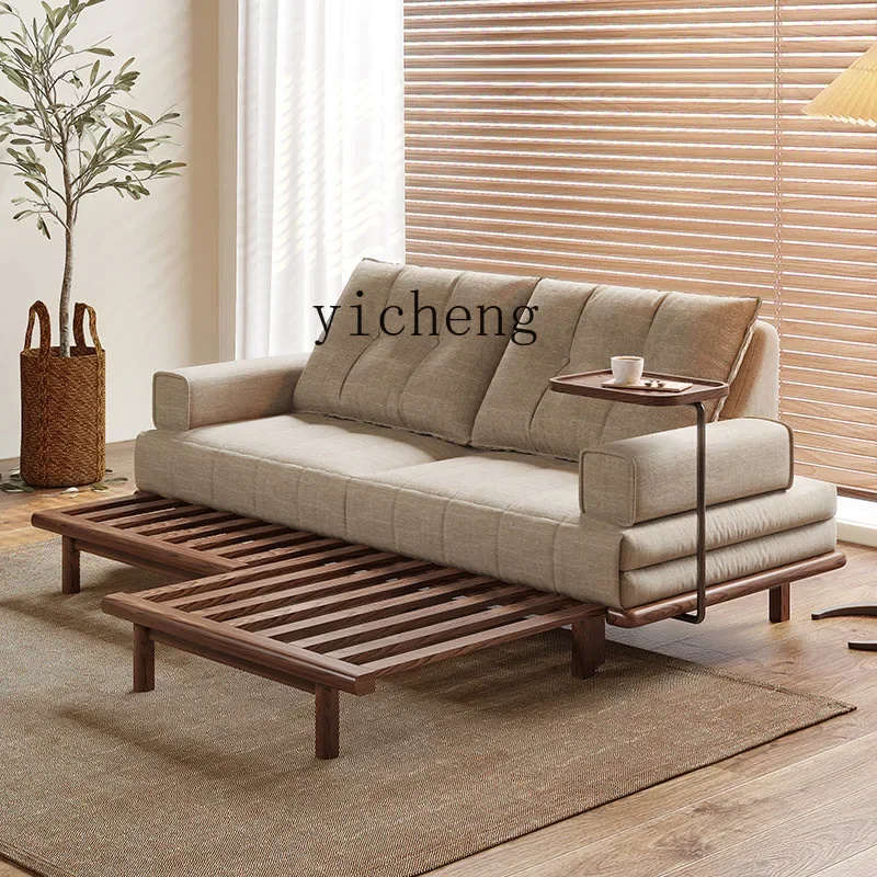

LYY cotton and linen solid wood sofa bed folding dual-purpose sitting and lying retractable bed double new