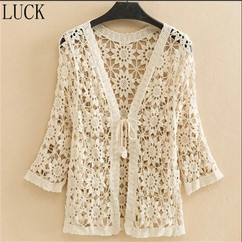 

Women jacket spring and Summer Thin Cardigan Women Crocheted Openwork Sweater Small Coat With Sweater Sunscreen Short Shawl Coat