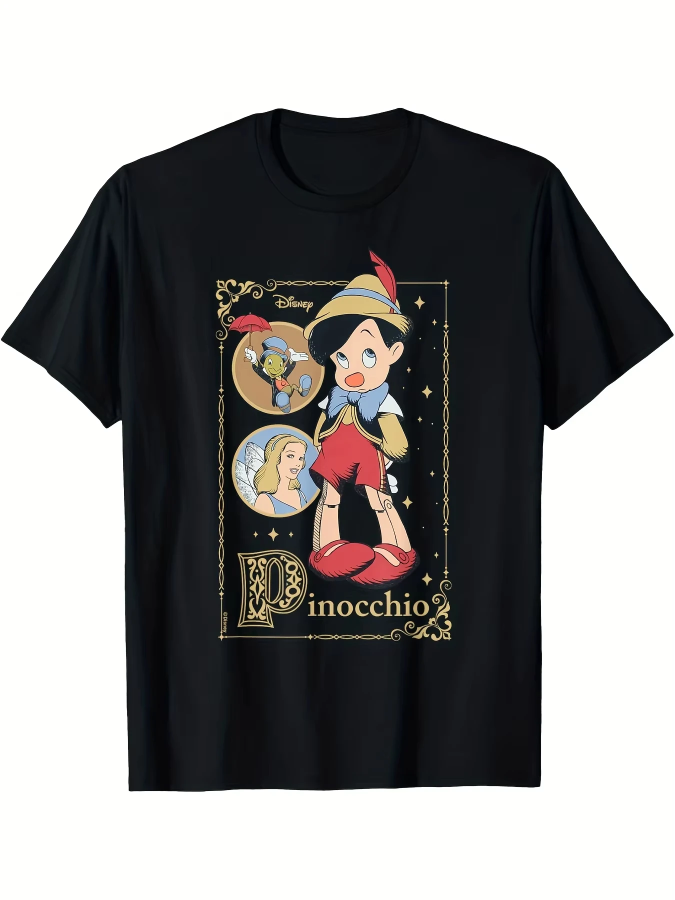 

Disney 2026 New Hot Summer Men's Pinocchio Pattern T-Shirt Daily Leisure and Theme Activities Wear Unisex Cotton Oversized