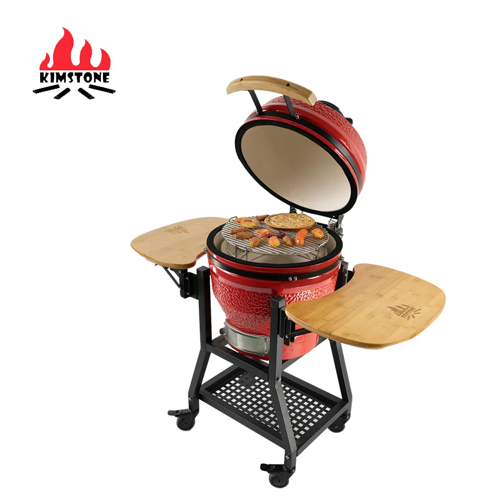 18inch KIMSTONE KimBer Series Modern Ceramic Kamado Grill Porcelain Enamel Finish Square Tube Cast Iron Stands Trolley for