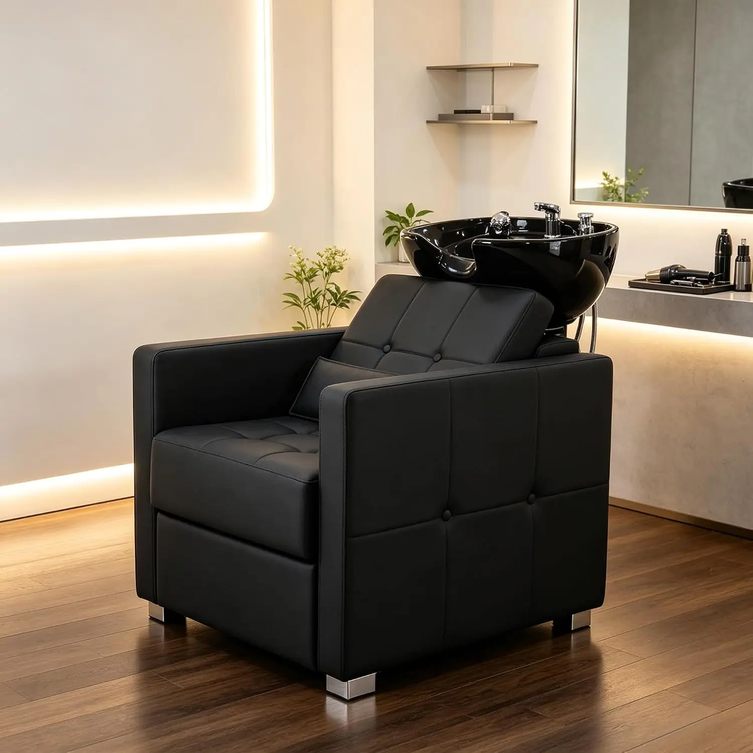 Adjustable Porcelain Ceramic Hair Wash Basin, Vacuum Breaker, Professional Shampoo Chair for Salon and Spa
