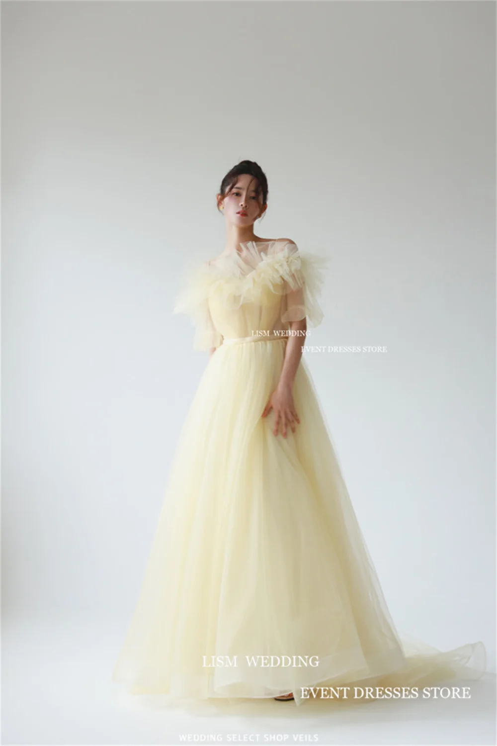 LISM Fairy Tulle Korea gaun Prom tali Spaghetti pemotretan A-Line gaun Formal untuk acara spesial buatan khusus