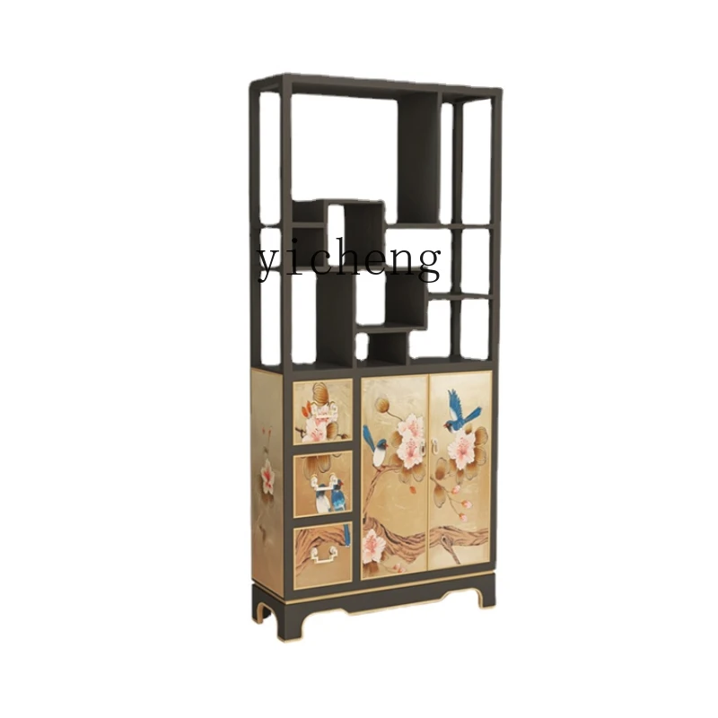 

Floor Shelf Customized Solid Wooden Narrow Thin Living Room Partition Bedroom New Chinese Style Bookshelf