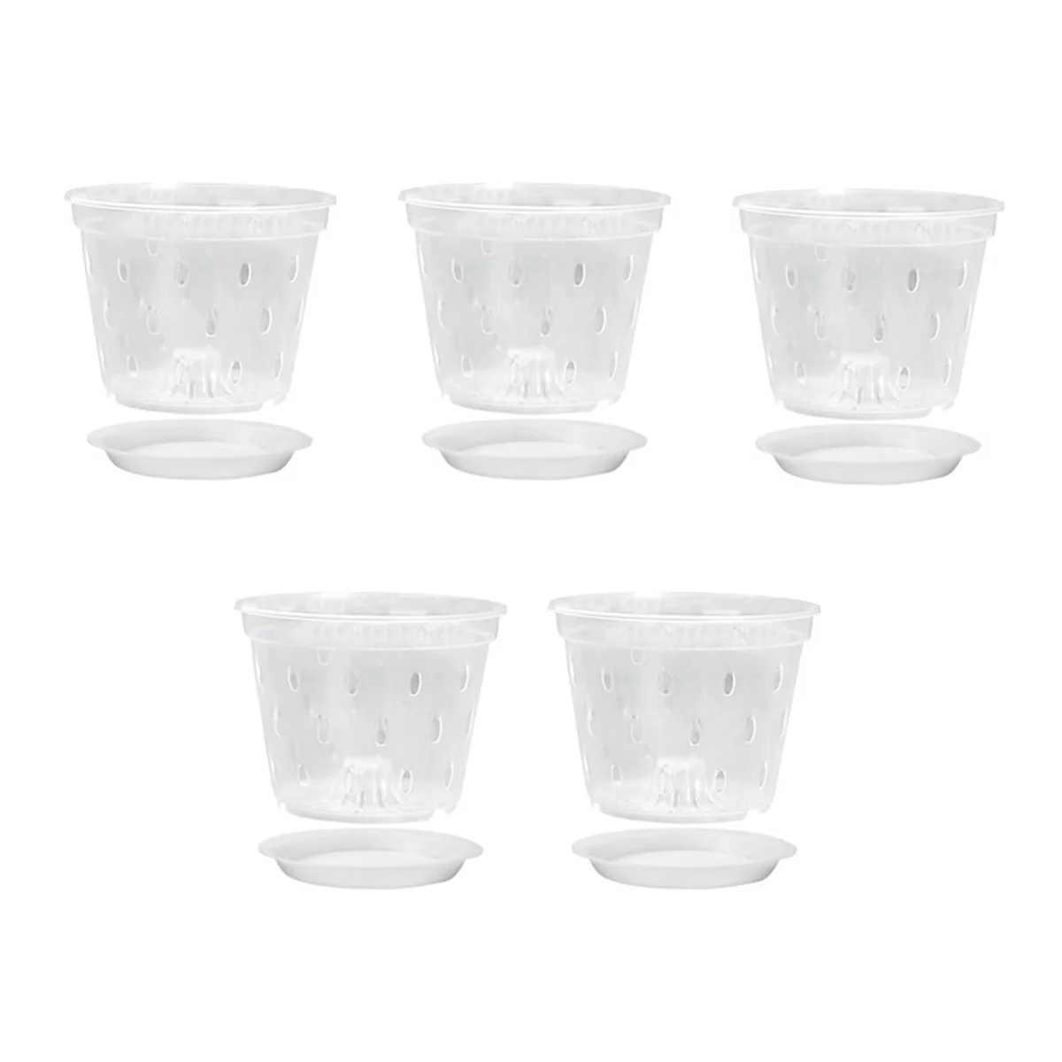 Orchid Pots- 7 Inch- 5 Pots and Saucers, Orchid Pots with Holes and Clear Plastic Orchid Pots for Repotting