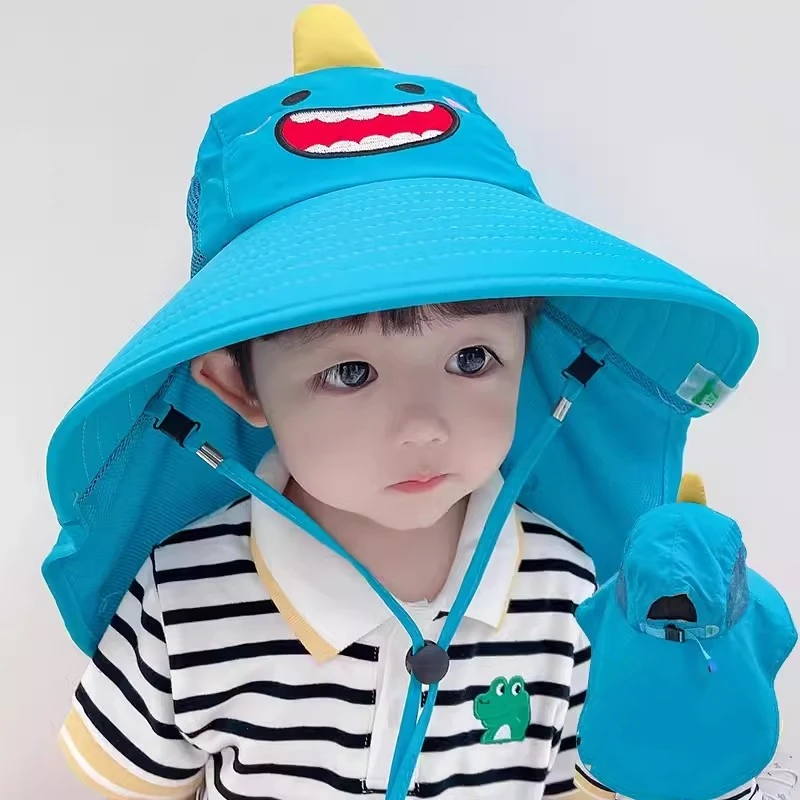 Children Summer Bucket Hats UV Protection Outdoor Beach Sun Hat Boy Girl Flap Cap Adjustable Wide Brim Cap