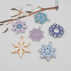 Julie Wang 6PCS Mixed Enamel Snowflake Charms Alloy Christmas Snow Pendant Bracelet Earrings Jewelry Making Accessory