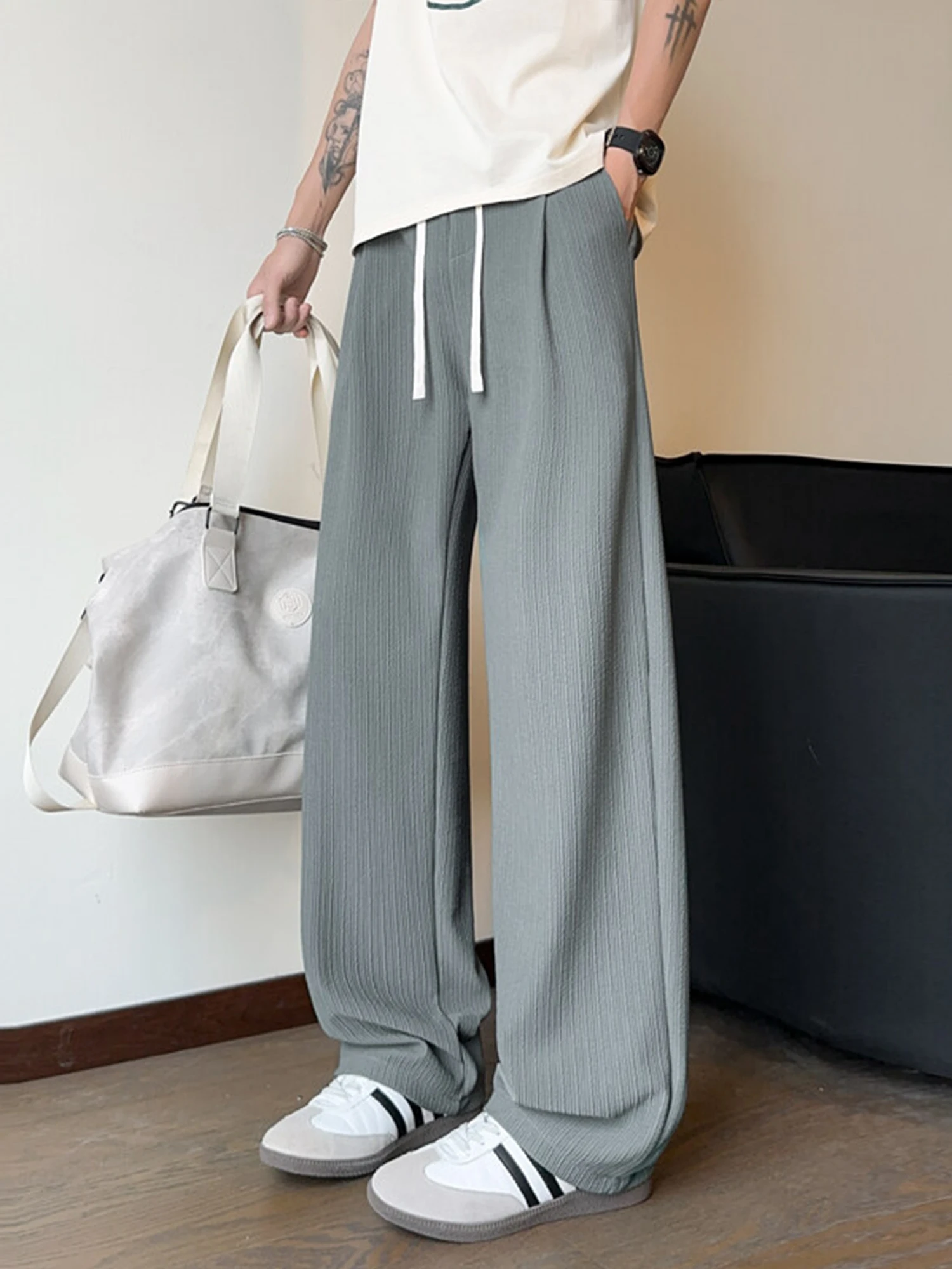 

Ice Silk Cool Feeling Summer Casual Pants Men's Drapey Loose Slimming Tall Straight Leg Pants Faionable Breathable Lightweight