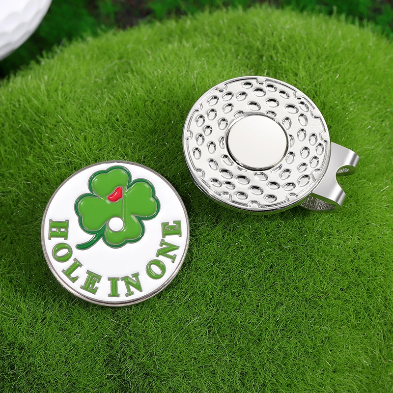 Hole In One Green Leaf Golf Ball Marker with Hat Clip Magnetic Golf Cap Clips Accessories Golf Supplies Jewelry Gift for Friends