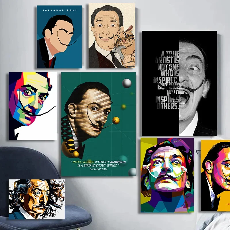 Salvador Dali Funny Portrait Cartoon Inspirational quote Poster Canvas Painting Print Wall Art Picture Living Room Home Decor