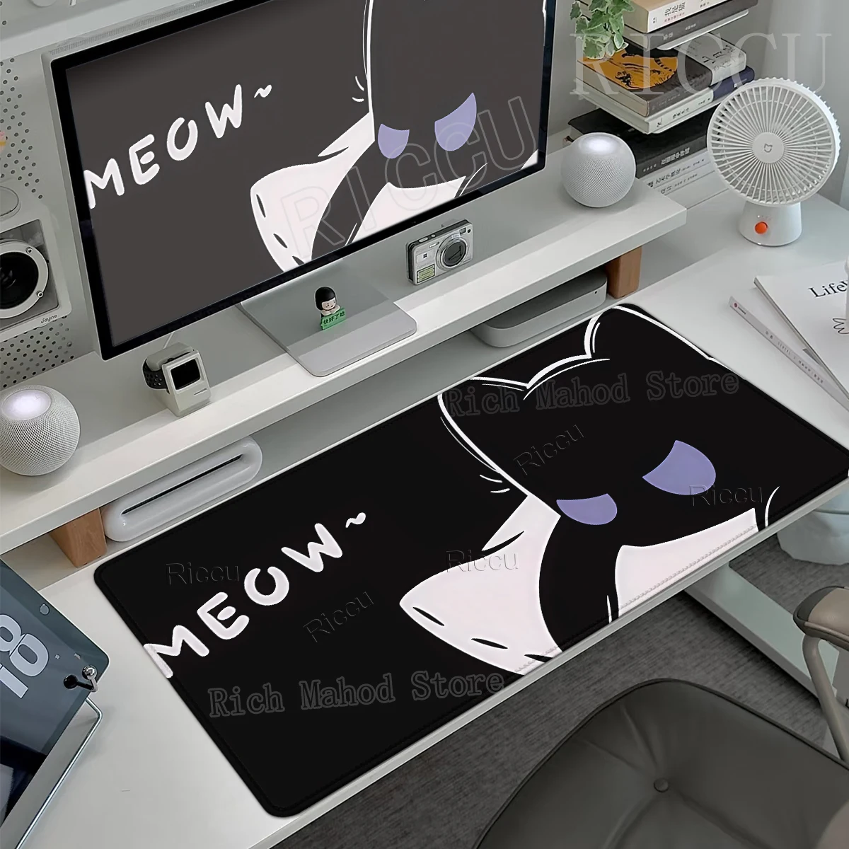 Cartoon Mouse Pads Purple Kitten Pattern Desk Pads Large Desk Mat Offices Computer Aesthetics Rubber Kawaii Cat Anti-Slip Carpet