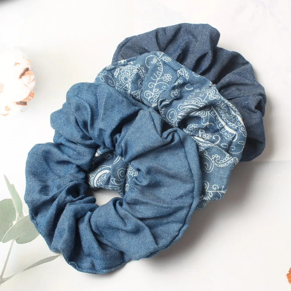 3 Stück Denim-Haargummis für Mädchen und Frauen, Paisley-elastische Haarbänder, Haargummi, Pferdeschwanz-Halter, Haar-Gummibänder, Denim-Haar-Accessoires – Detail 7