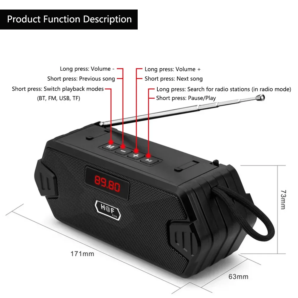 Portable Wireless Speaker Bluetooth-compatible Outdoor USB Speakers With FM Radio Receiver AUX TF MP3 Loudspeaker For Phone PC image 6