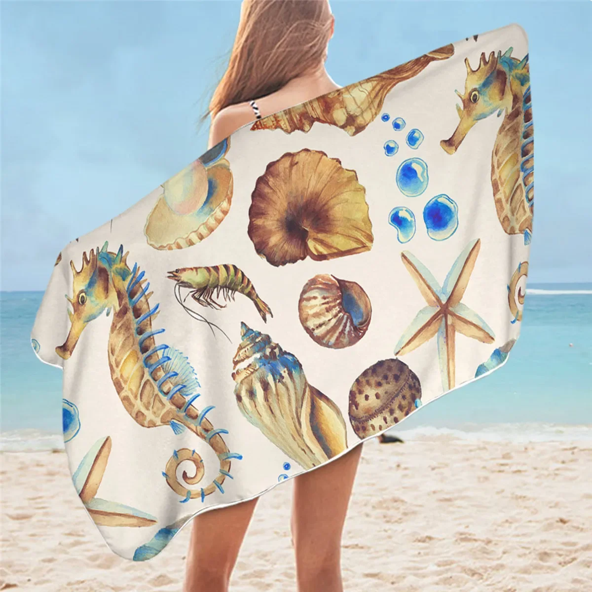 Summer Marine Life Beach Towel Microfiber Swim for Women Men Kid Marine Animal Shower Towel Travel Camping Yoga Gym Picnic Mat