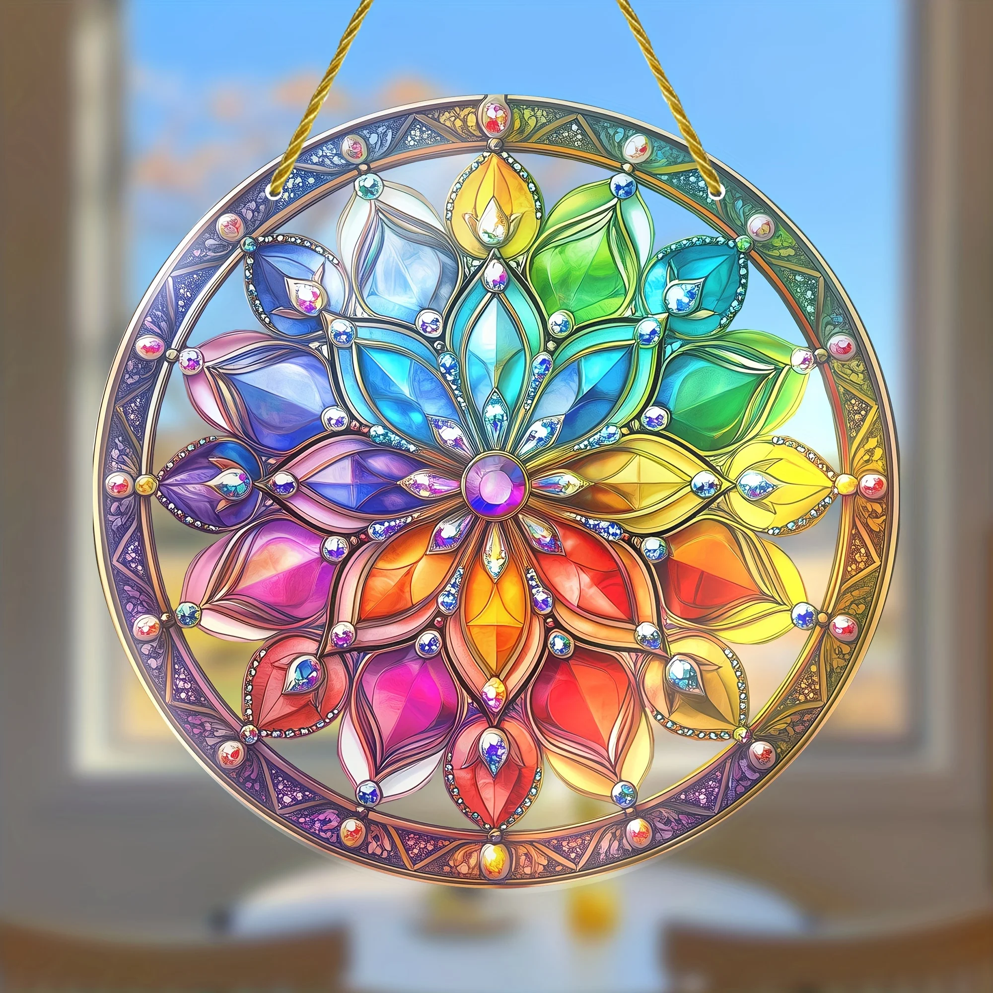 Colorful Glass Hanging Ornament Inspired by the Mandala, Suitable for Home Decoration - 8-inch Colorful Art Wall Hanging, Smooth