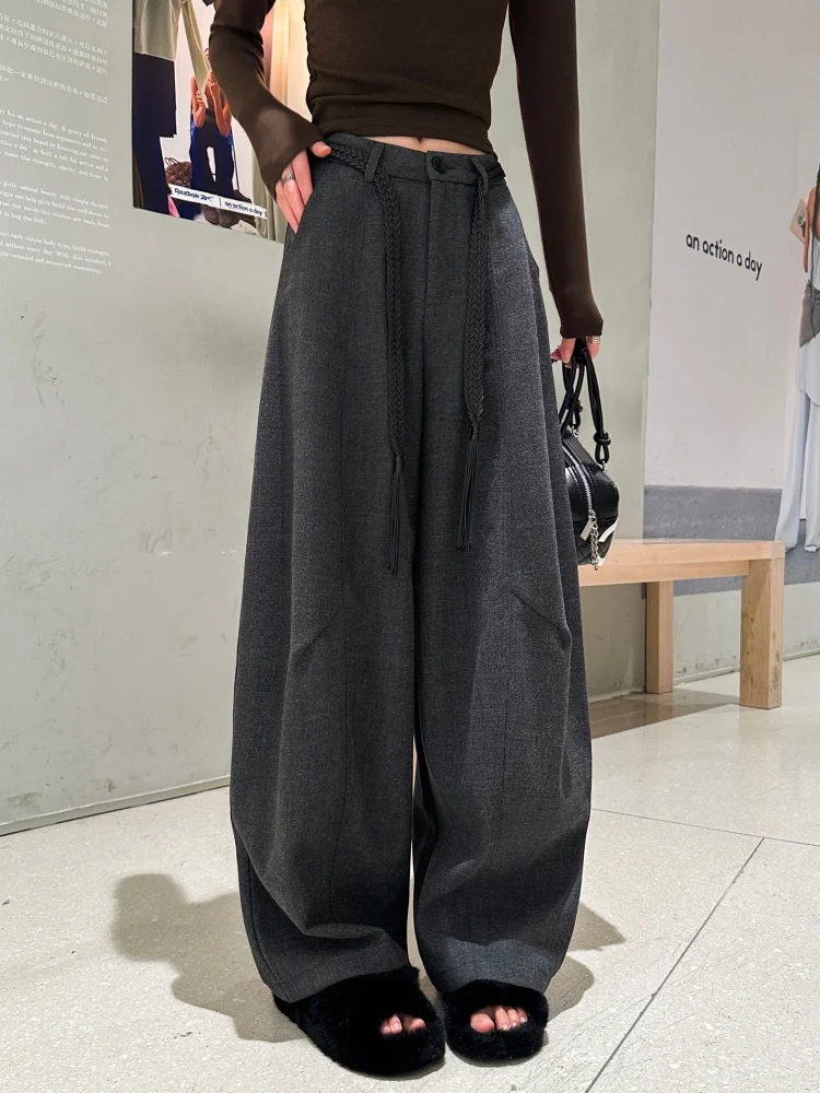 

Шерстяные широкие брюки Deep ey для женщин, осенне-зимние, винтажные, с высокой талией, свободные, струящиеся, в пол, модель Knife-ape