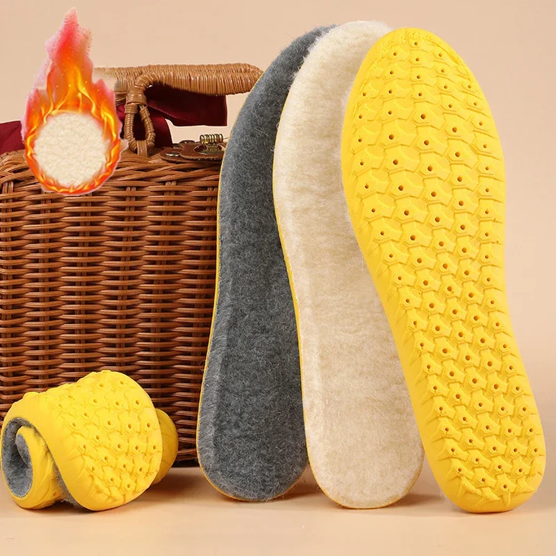 Lambswool Insoles Real Wool Self Heated Thermal Warm Shoes Pad Winter Thickened Plush Anti-bacterial Anti-odor Soft Feet Insoles