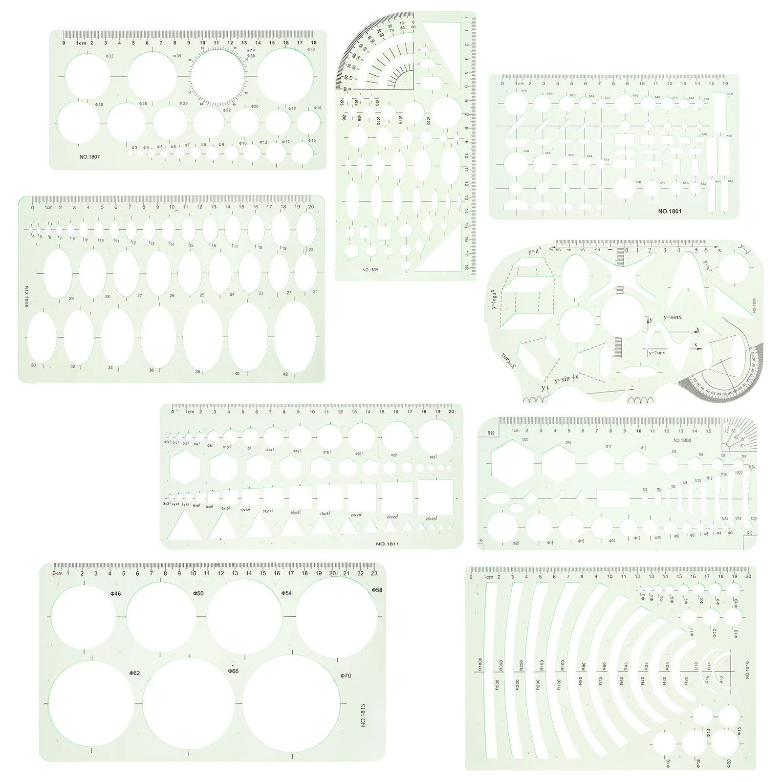 9 قطعة قالب قياس حاكم قابل للتعديل دوائر الرسم البيضاوي مجموعة الاستنسل لتصميم الفن هندسة المجوهرات الهندسة المعمارية