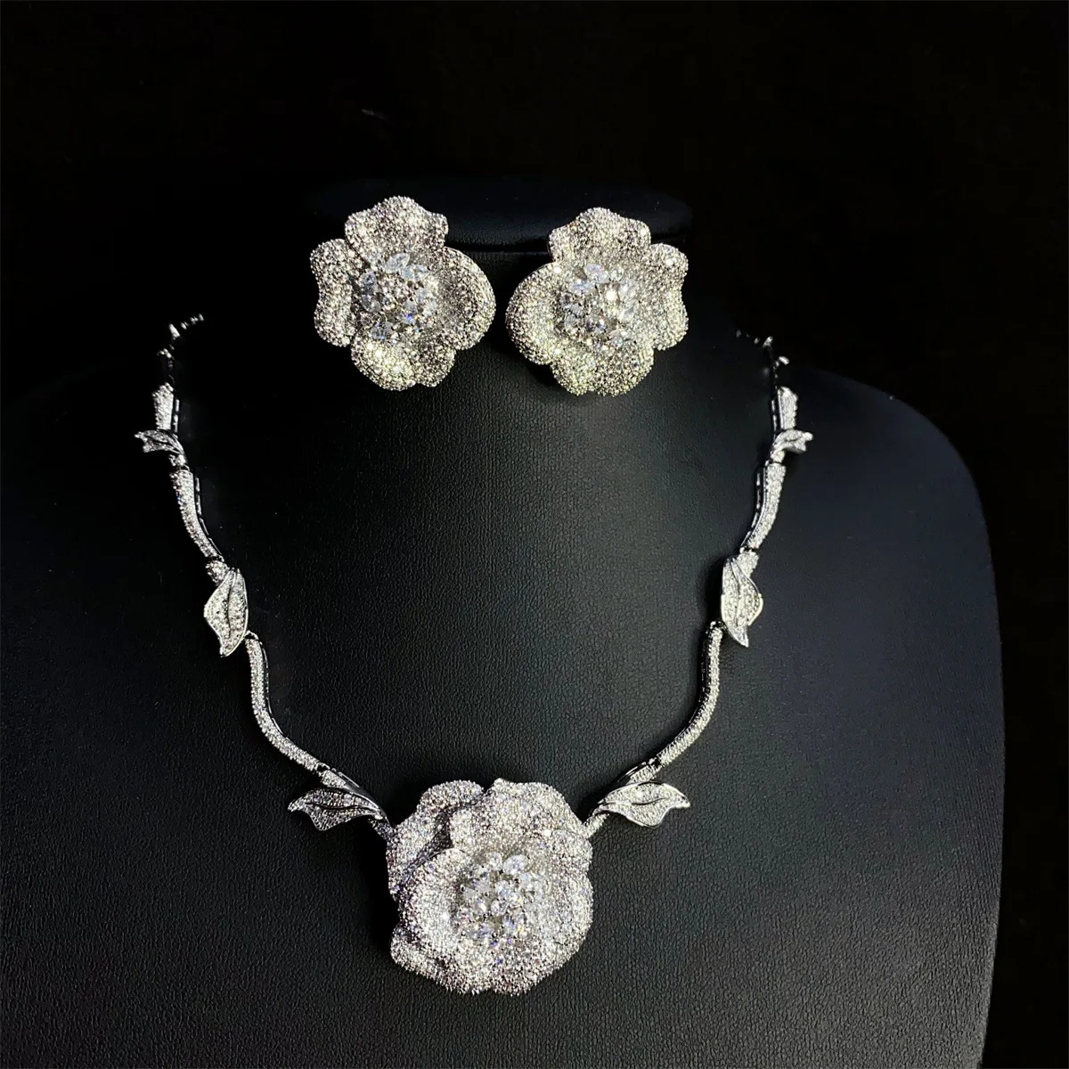 

Rose Flower Engagement Jewelry Sets Wedding Bridal Jewelry Sets for Women Fine Fashion Jewellery CZ Party African Dubai Gift