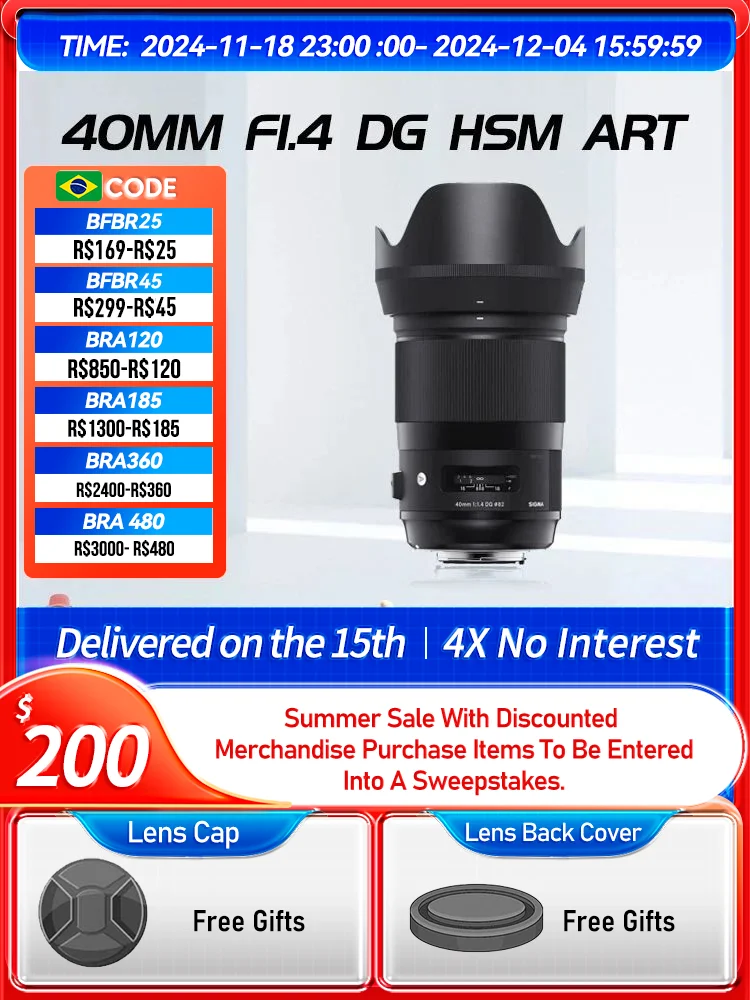 Sigma 40mm F1.4 DG HSM Art Full Frame Standard Prime Digital SLR Camera Lens for Canon 5D IV Sony ZVE10 Nikon D850 40 1.4（Used）