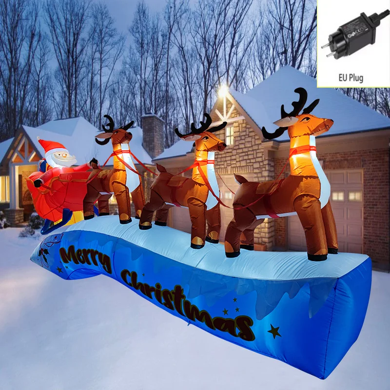 Christmas Decorations Three Elk Pull Sled Inflatable Toys with LED Lights 3.6M/12FT Inflated Model Holiday Indoor Outdoor Decor