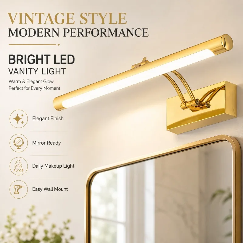 40cm 55cm 70cm Vintage LED Vanity Mirror Light Antique Brass Wall Lamp for Bathroom Mirror Cabinet Makeup Home Mirror Light view 2