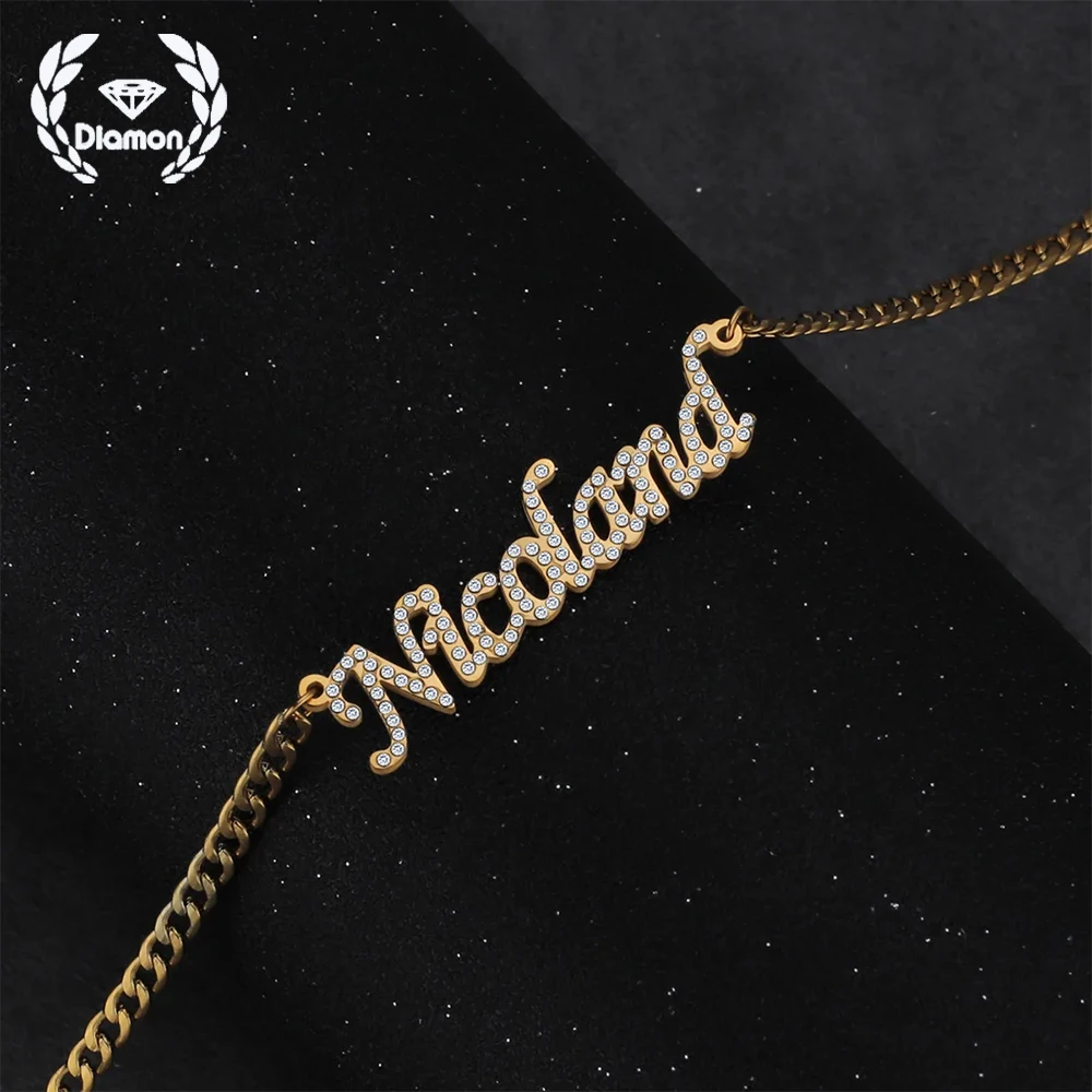 Diamon-Collier personnalisé en acier inoxydable pour hommes et femmes, nom personnalisé, Zcomprend sur le pendentif optique, 4mmNK JOCuban, bijoux cadeaux