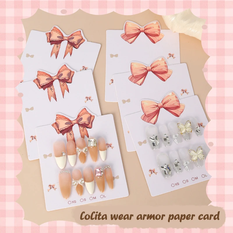 10Pcs Bow Nail Display Jewelry Cardboard Cute Handmade Fake Nails Card For Press On Nails Photograph Props Nail Salon