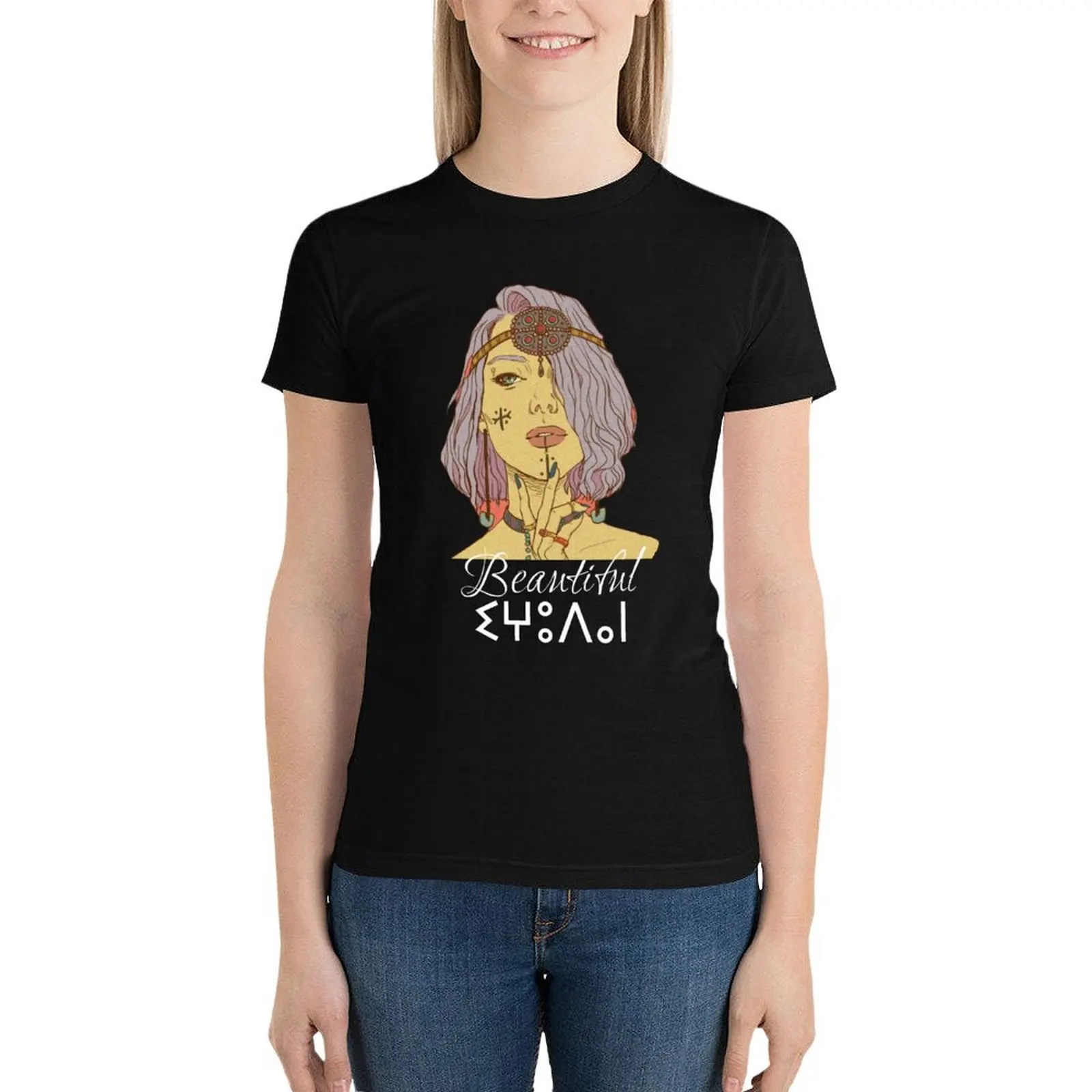

inspired amazigh moroccan art T-Shirt summer clothes tees cute tops oversized black t-shirts for Women