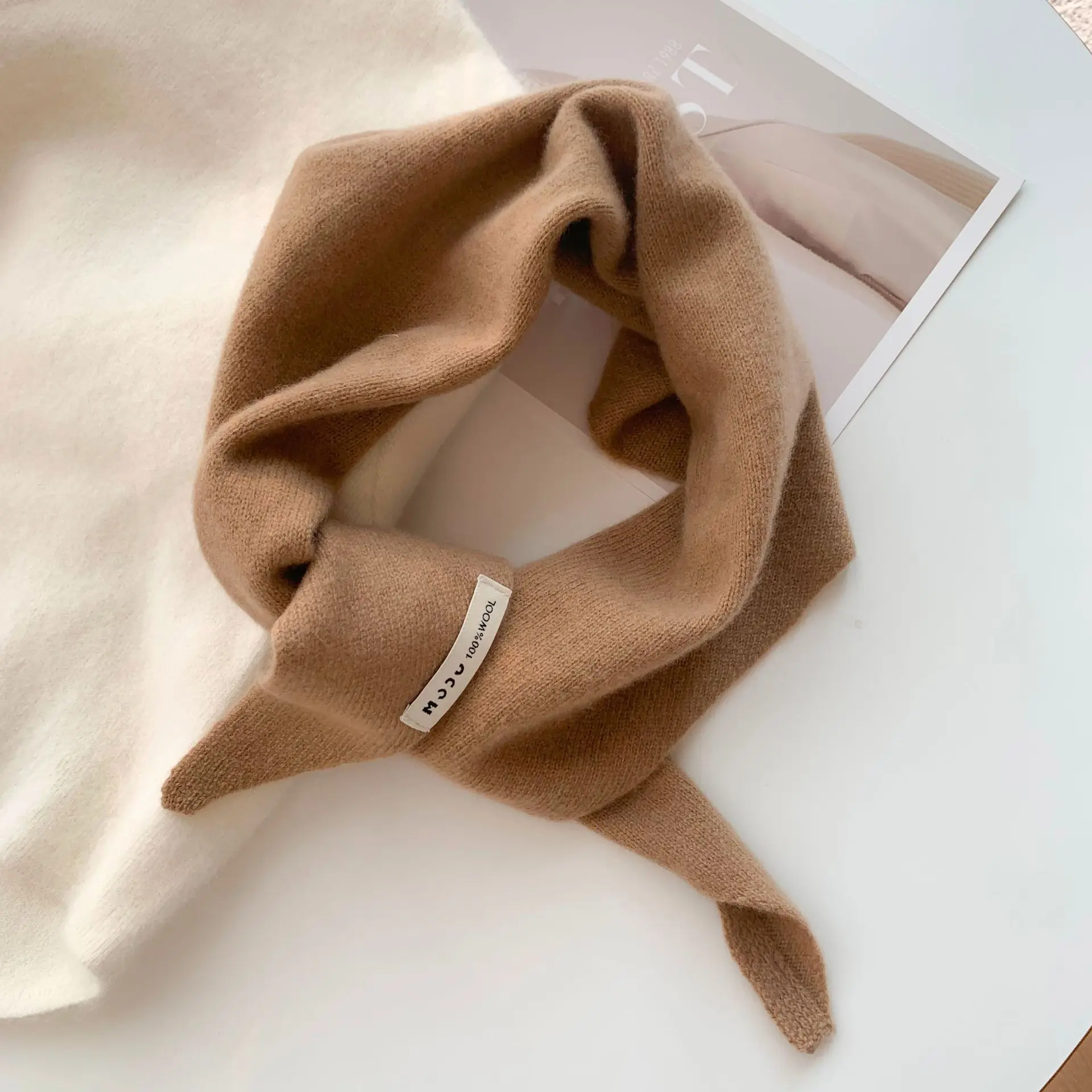 100% Wool Women's Knitted Triangle Scarf Shawl Warmth for Autumn and Winter Multifunctional All - Match Small Scarf for Ladies
