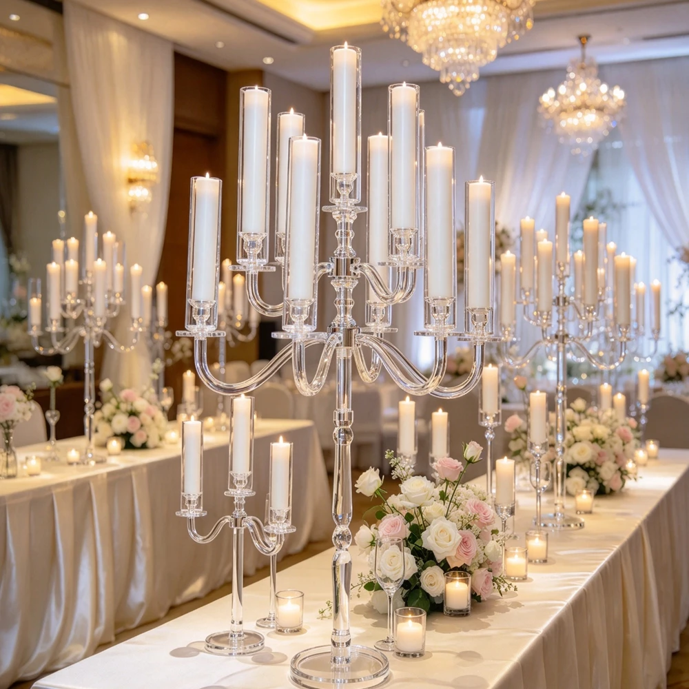 4-10pcs)60cm-120cm Luxury 1.2m Electric Wedding tabletop&Floor Lamp Tall acrylic Crystal Standing Candelabra Centerpieces