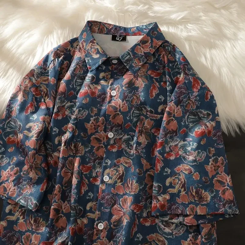 Camisa com flores tropicais 3D masculina e feminina estampada, moda casual, mangas curtas, lapela de botão, streetwear, extragrande, roupa unissex