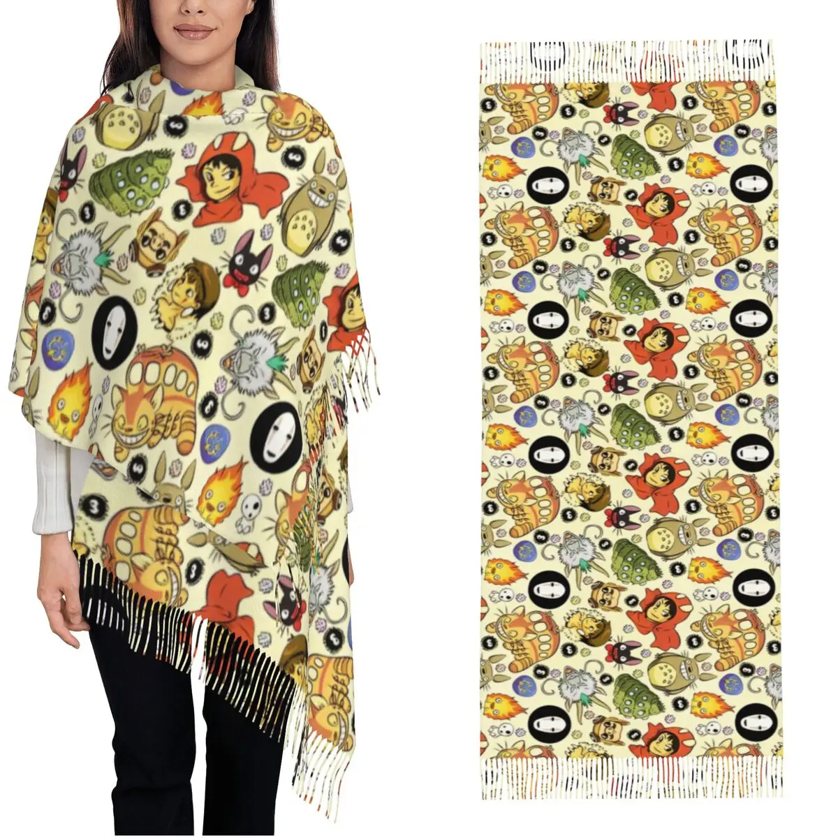 

Womens Scarf with Tassel T-Totoros Anime Kawaii Cute Large Winter Warm Shawl Wrap Cartoon Neighbor Gifts Pashmina Scarves