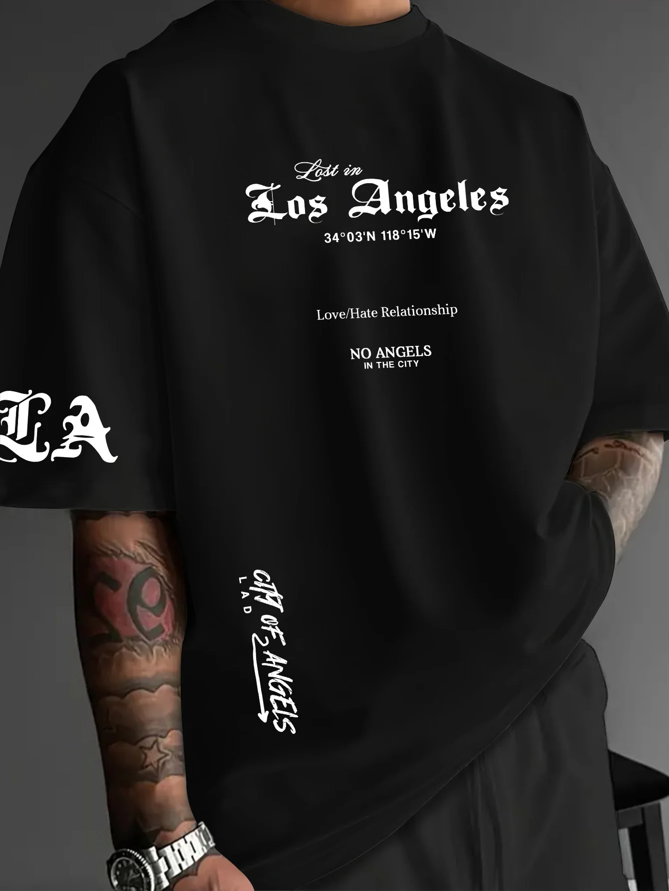 American style new men's summer retro Gothic Los Angeles letter print soft and breathable round neck T-shirt outdoor street top